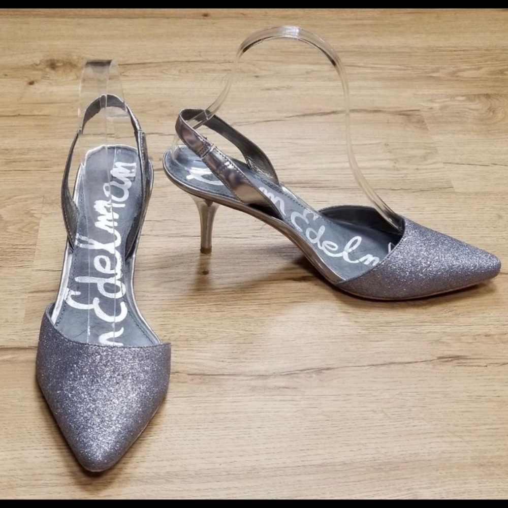 Sam Edelman Orly Silver Sling Back Point Toe Heels